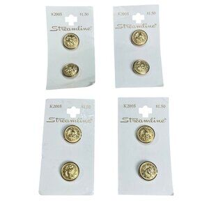 New Vtg Lot of 8 Streamline Small Round Gold Tone Metal Buttons 1/4" Made in USA